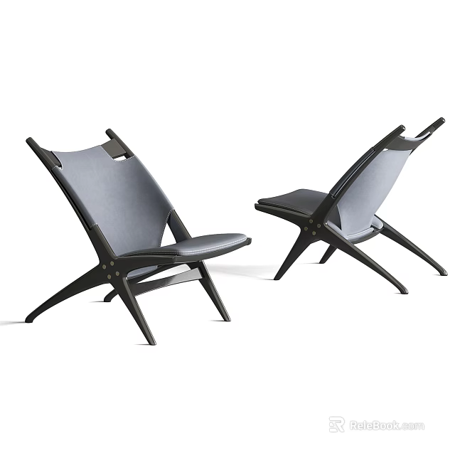 Minimalist Modern Leisure Chairs With Black Frame And Leather Seats 3d model 