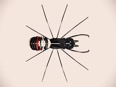 Building Blocks Mechanical Spider Structure With Red Black Parts And Multiple Thin Legs 3d model