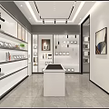 Modern Furniture Store Interior With Reception Desk Dining Table Chairs And Ceiling Lights
