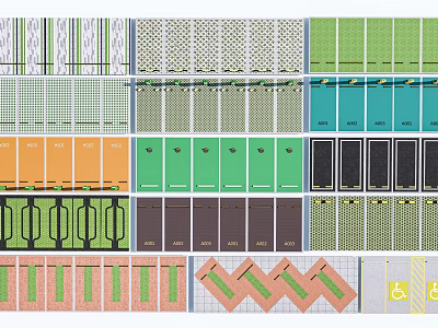 Colorful Parking Lot Design With Various Patterned Flooring And Colored Bay Layouts 3d model
