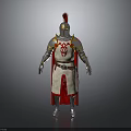 Ancient Warrior Weapon With Gold Red Armour And Red Plumed Helmet