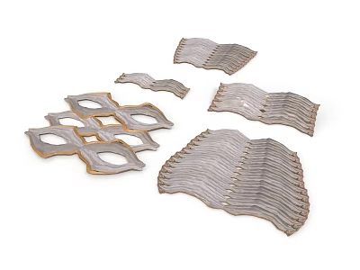 Ornamental Architectural Components With Wavy Layered Panels And Geometric Cutout Designs 3d model