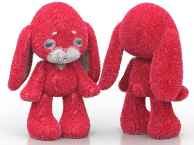 Cute Red Plush Rabbit Doll With Long Ears White Face And Blue Eyes 3d model