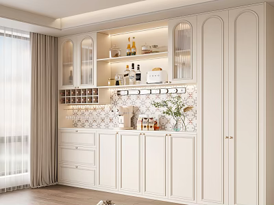 Modern White Wine Cabinet With Glass Display Doors Built in Lighting And Wine Storage 3d model