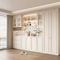 Modern White Wine Cabinet With Glass Display Doors Built in Lighting And Wine Storage
