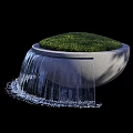 Modern Garden Ornaments With Circular Waterfall Feature And Green Grass Decor Design