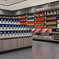 Specialty Store Interior With Colorful Product Shelves And Central Counter