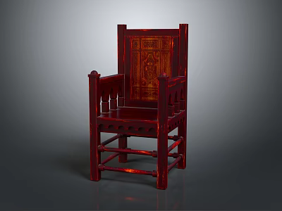 Traditional Wooden Leisure Chair With Dark Red Finish And Carved Backrest Design 3d model
