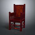 Traditional Wooden Leisure Chair With Dark Red Finish And Carved Backrest Design