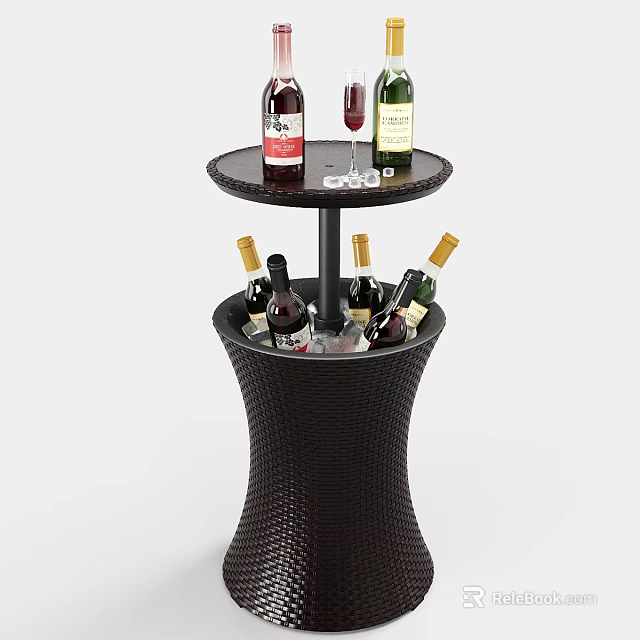 Dark Woven Wine Storage Stand With Multiple Bottles And Glass Holder 3d model 