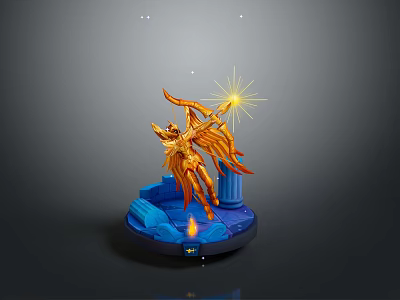Game Movie Character Golden Angel With Spread Wings Glowing Weapon And Blue Base Flame 3d model
