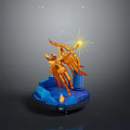 Game Movie Character Golden Angel With Spread Wings Glowing Weapon And Blue Base Flame