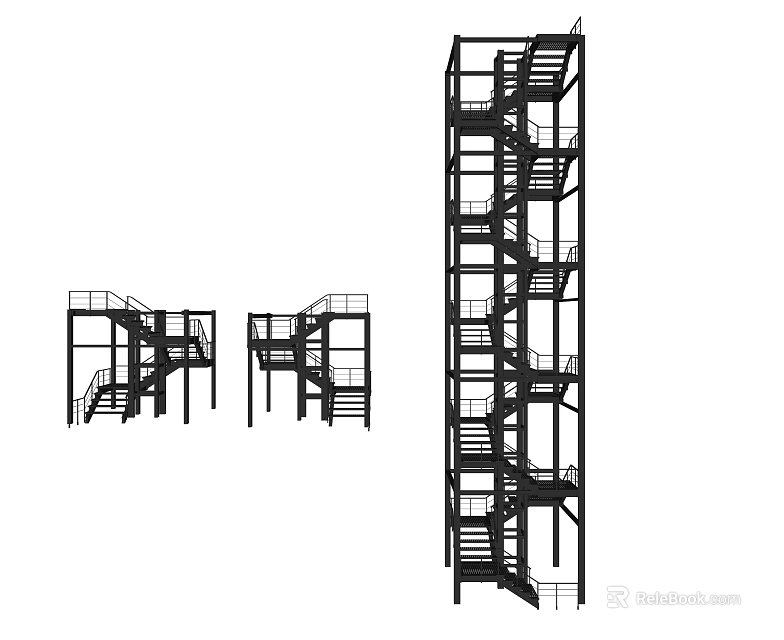 Industrial Metal Frame Staircases Featuring Multi Level Platforms And Open Design 3d model