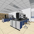 Modern Laboratory Interior With Blue Workbenches Cabinets Stools And Lab Equipment 3d model