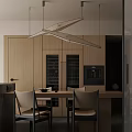 Modern Restaurant Interior With Wooden Cabinets Wine Storage Hanging Lights Dining Table And Chairs