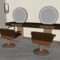 Modern Salon Vanity With Two Round Mirrors And Barber Chairs Setup 3d model