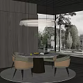 Elegant Modern Restaurant Interior With Round Dining Table Chairs Chandelier And Large Window 3d model