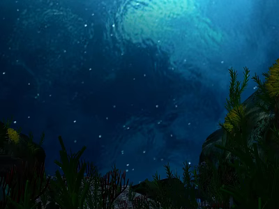Park Landscape With Starry Night Sky Green Plants And Yellow Flowers 3d model