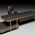 Sleek Modern Office Desk Design With Dark Tabletop And Brown Chair
