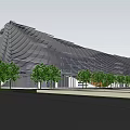 Modern Museum Architecture With Sleek Facade Dynamic Lines And Green Trees 3d model