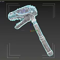 Dinosaur Skull Hammer Ornamental Decor Set With Blue Glow Brown Handle And Metal Accents