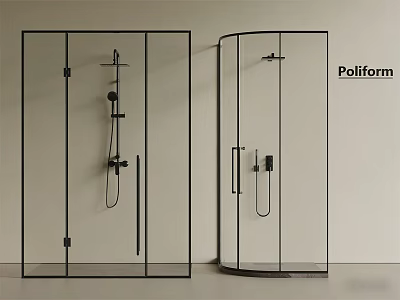 Modern Stylish Glass Shower Enclosure With Black Frame And Poliform Design 3d model