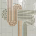 Modern Floor Tiles With Abstract Geometric Curved Lines And Striped Patterns 3d model