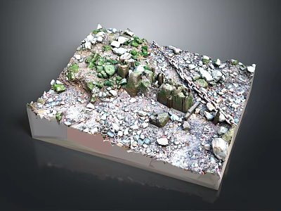Natural Wood And Stone Miniature Landscape Model With Moss And Gravel Details 3d model