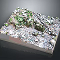 Natural Wood And Stone Miniature Landscape Model With Moss And Gravel Details