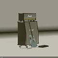 Marshall Guitar Amplifier Cabinet With Light Blue Electric Guitar And Effects Pedal