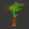 Stylized Tree with Teal Leaves Brown Trunk and Yellow Base
