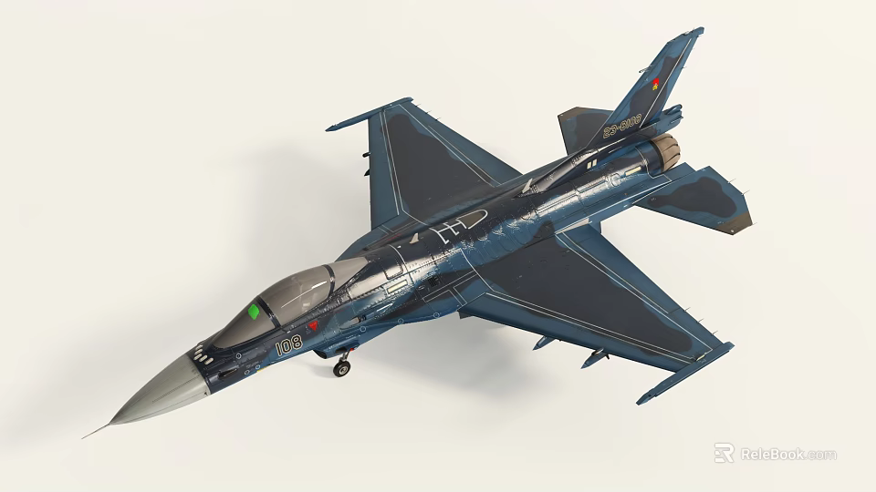 Modern Blue Fighter Jet Model With Green Cockpit And Fuselage Details 3d model 