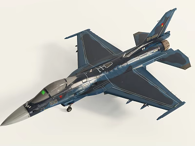Modern Blue Fighter Jet Model With Green Cockpit And Fuselage Details 3d model