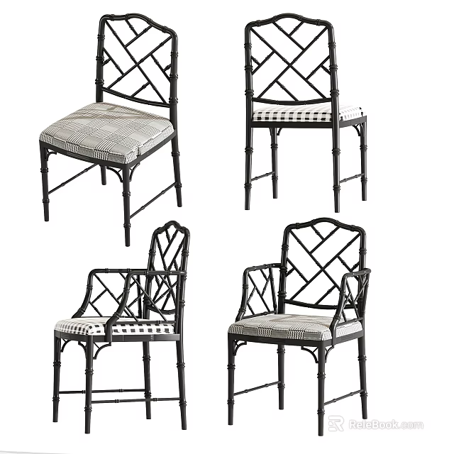 Stylish Leisure Chairs With Crossed Back Design Black Frame And Gray Upholstered Seats 3d model 