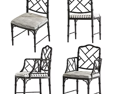 Stylish Leisure Chairs With Crossed Back Design Black Frame And Gray Upholstered Seats 3d model