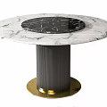 Elegant Round Dining Table With Marble Tabletop Black Center Section And Gold Base 3d model