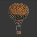 Vintage Style Hot Air Balloon Model With Orange Net And Metallic Stand