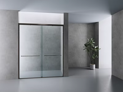 Modern Bathroom Shower Head With Glass Enclosure Gray Walls And Indoor Plant 3d model