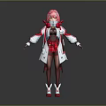 Game and Movie Character With Pink Hair Red White Coat And Red Plaid Skirt