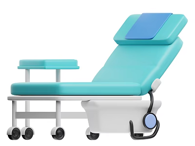 Turquoise Medical Examination Bed With Small Table Wheels And Adjustment Device 3d model