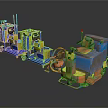 Industrial Computer Controlled Machinery 3D Rendering With Yellow Blue Orange Components 3d model