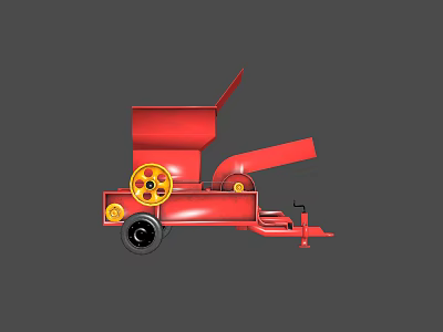 Portable Red Wood Shredder With Yellow Gear Black Wheel And Tilted Discharge Chute 3d model