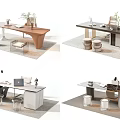 Modern Office Desk Design with Wooden Marble Top Chair Lamp and Laptop