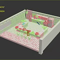 Cartoon Scene of Traditional Wooden Interior With Lattice Panels Central Table Small Stools and Cabinets