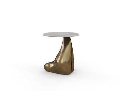 Modern Round Top Side Table With White Marble Surface And Gold Metal Base Design 3d model
