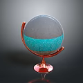 Transparent Globe Model With Blue Liquid Interior And Red Metal Stand