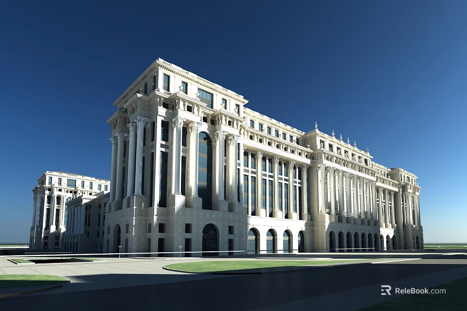 Grand Classical Museum Building With White Stone Facade And Columned Design Under Blue Sky 3d model 