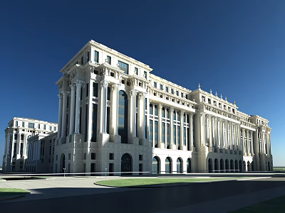 Grand Classical Museum Building With White Stone Facade And Columned Design Under Blue Sky 3d model