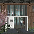 Traditional Wooden Homestay Architecture With Tile Roof Cherry Blossom Trees And Stone Steps