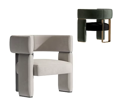 Light Gray And Dark Green Modern Accent Chairs With Square Arms And Metal Legs 3d model